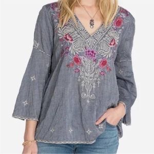 Johnny Was Workshop Womens Floral Embroidered Tunic